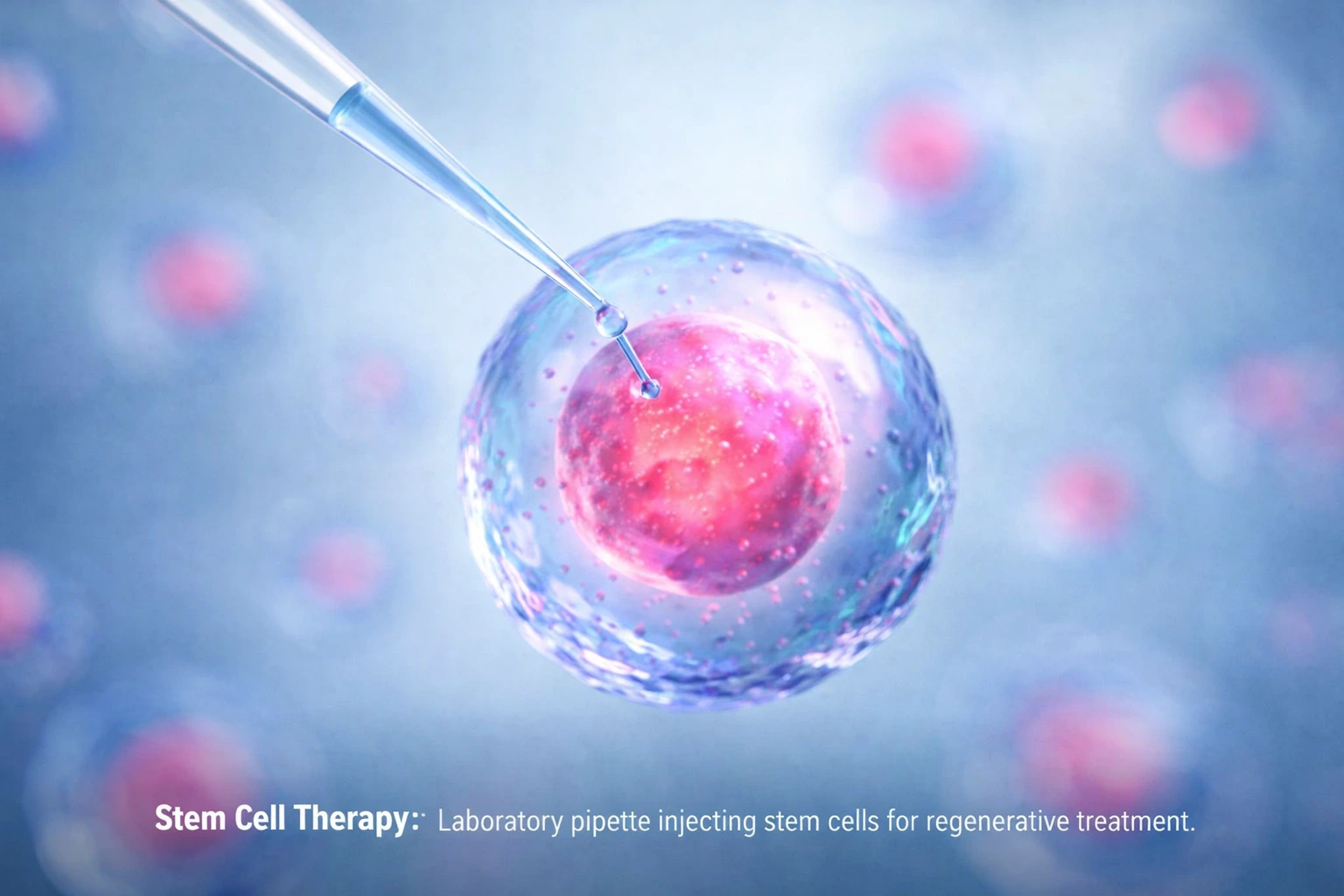 Stem Cell Therapy – Pipette injecting liquid into 3D stem cell in lab